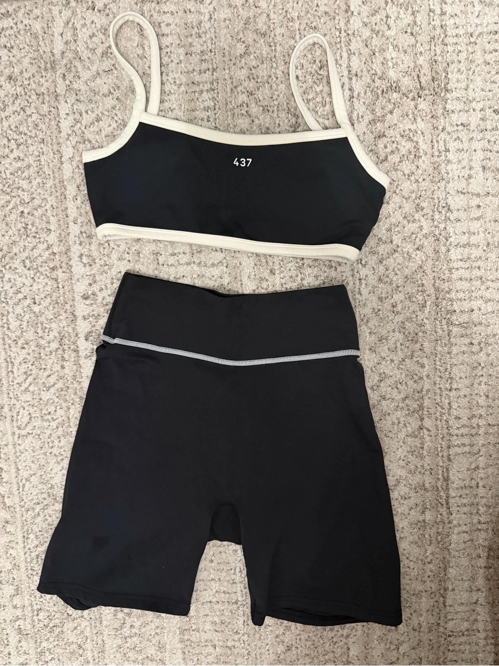437 Black and Cream Micro Bra & Black with White/Cream Trim Bottoms Set